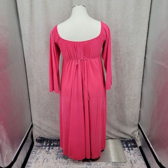 Vintage Nylon Empire Waist Tie Back Nightgown Pink Long Sleeves Women's Plus Sz - Picture 5 of 9